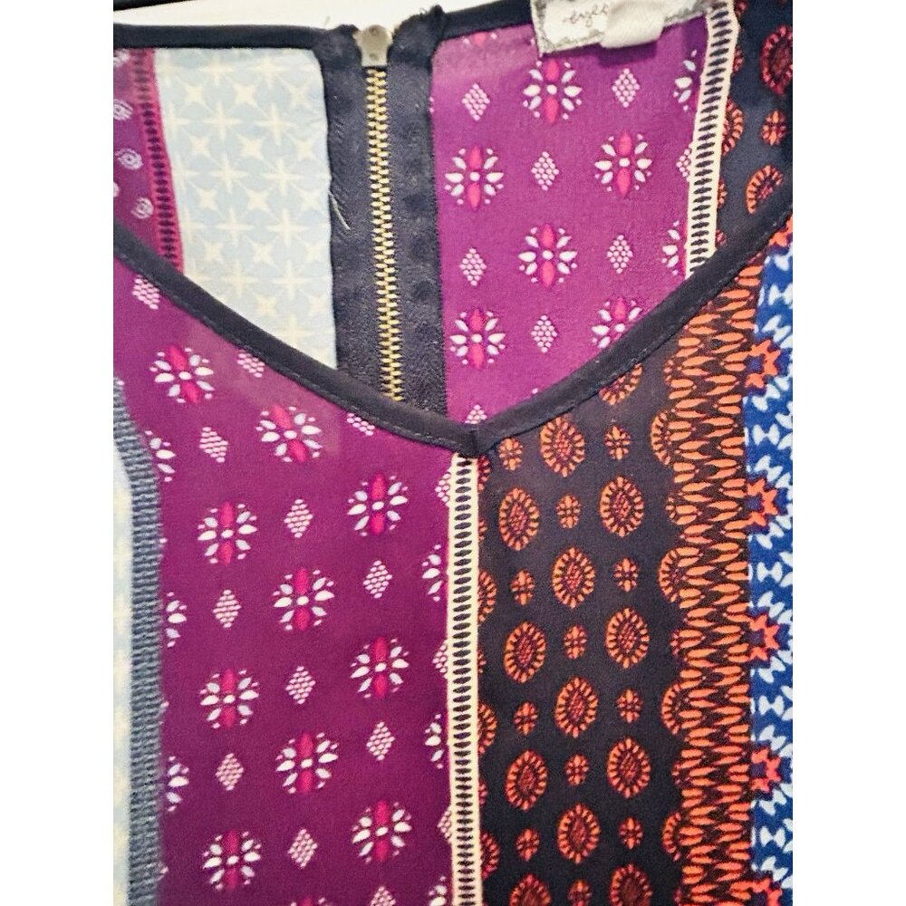 Women’s Size 3X Mix Print Embroidered Popover Blouse Boho Lagen Look Work Travel - Picture 9 of 13